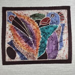 Shola Mali Tie Dye Batik Art Painting Birds Abstract Tapestry Wall Art Signed